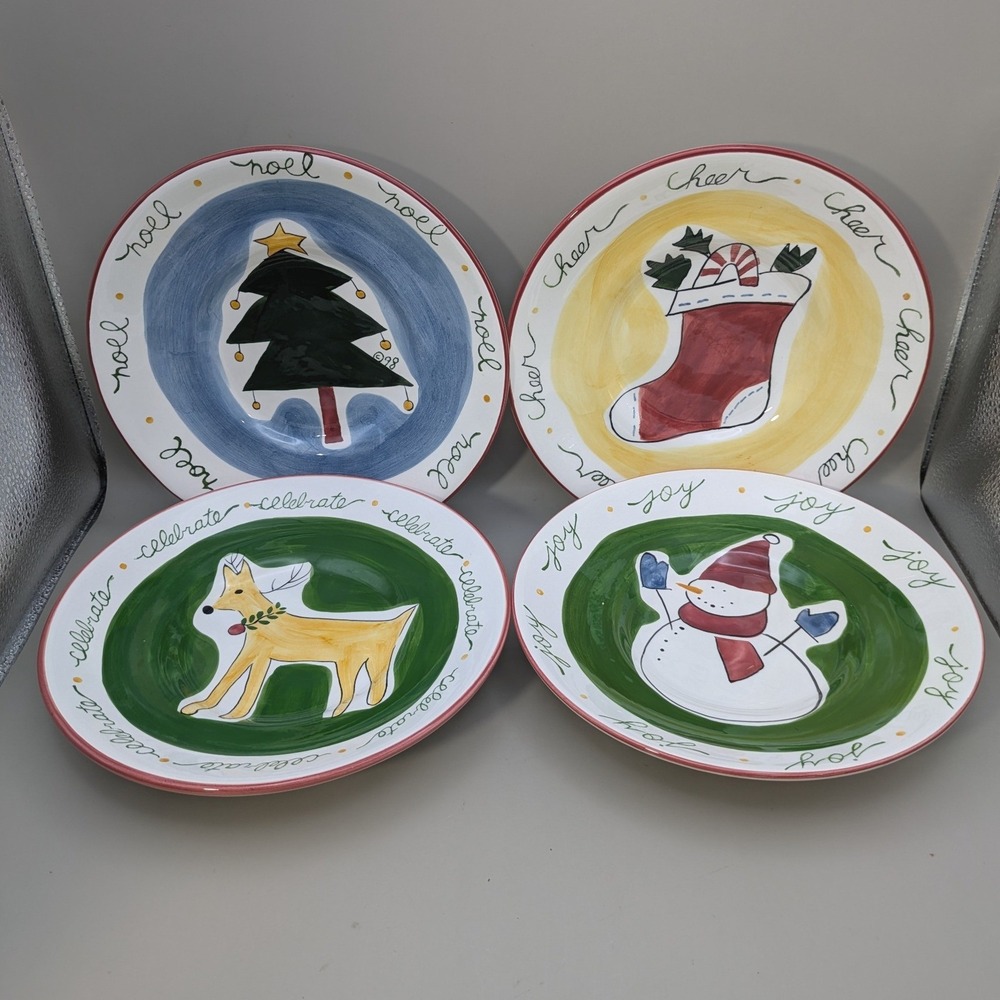 Vintage 1998 Eddie Bauer Home Christmas 8" Salad Plates Bowls - Set of 4